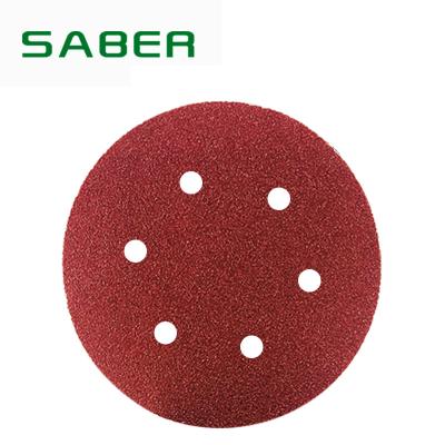 China SABER 6inch 150mm Sanding & Wood Paper 6holes C-Red Construction Sanding Disc with consistent&durable sanding construction and wood cutting performance for sale