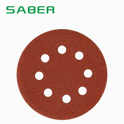 China SABER 5inch 125mm thickening 8holes wood sanding metal and paper E-red sandpaper disc with sanding metal and premium performance wood for sale