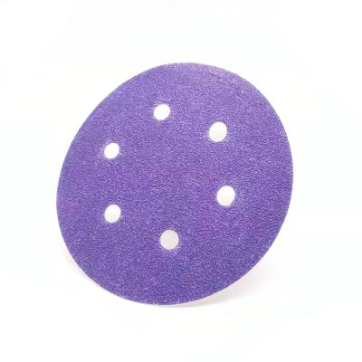 China Aluminum alloy car body factory supply SABER 6inch150mm purple ceramic 6/9holes sanding disc and/sand paper abrasive disc with high performance for sander for sale