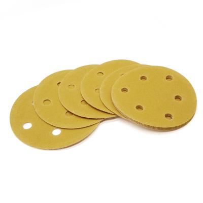 China Metal SABER 5inch 125mm Aluminum Oxide 6holes Sanding Car Body Yellow Paper Abrasive Disc for sale