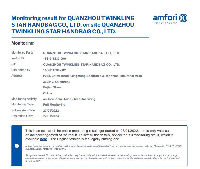 BSCI - Quanzhou Twinkling Star Import & Export Co., Ltd.