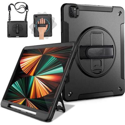 China Built in kickstand rotation & Wholesale Customized Hand Strap Factory Tablet Cover Case For iPad Pro Case 12.9 2021 With Pencil Holder for sale