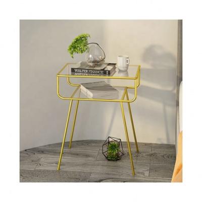 China Glass Table Sofa Side Table Golden Bedside End Coffee Table Snack Laptop Table (Other) Living Room Metal Adjustable Modern View for sale