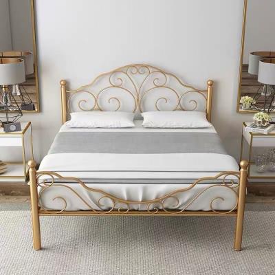 China 2021 New Style Bedroom Furniture Gold Metal Fram Stable Black Iron Material Double Bed for sale