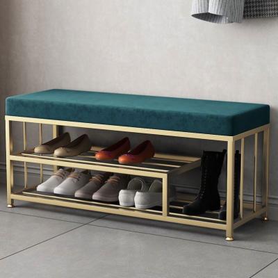 China Luxury Modern Square Storage Velvet Fabric Ottoman Stainless Steel Velvet Stool for sale