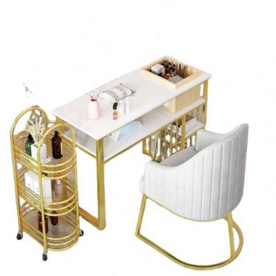 China Nordic Marble Multi Storage Board Table With Single Drawers Double Wrought Iron Table Beauty Nail Salon Manicure Table for sale