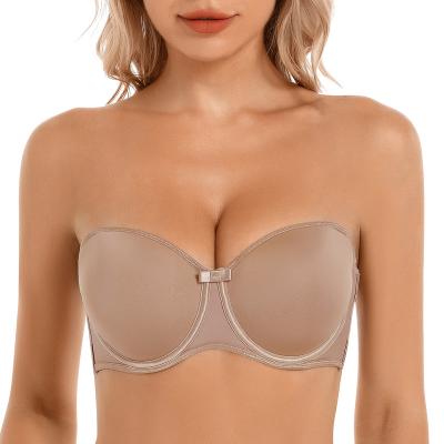 China Sustainable Europe and the United States hot selling summer large size strapless bra with anti slip band gathered breasts bra women shaper for sale