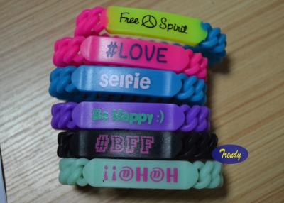 China Colorful Braided Personalized Rubber Bracel Embossed 200 * 13 * 6mm for sale