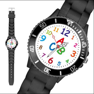 China Christmas Gift 36mm Black Silicone Quartz Watch For Kids With Debossed Logo for sale