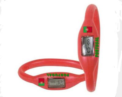 China High Resolution White Display Screen Silicone Ion Sport Watch With Portugal Flag Logo for sale