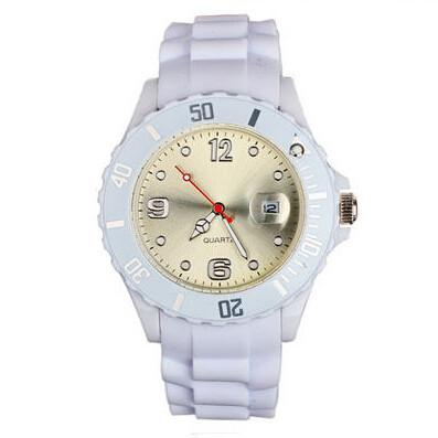 China Soft Strap Silicone Quartz Watch With Date Display / Logo Printed for sale