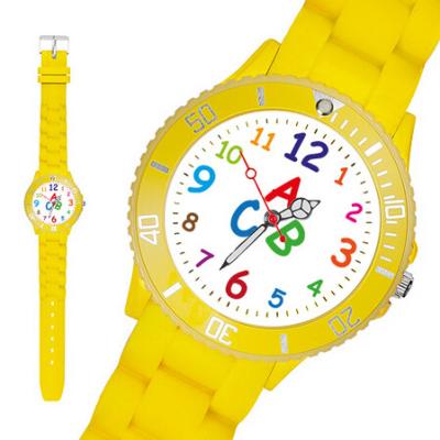 China Waterproof  5 atm Silicone Quartz Watch / Yellow Silica Gel Watch for sale