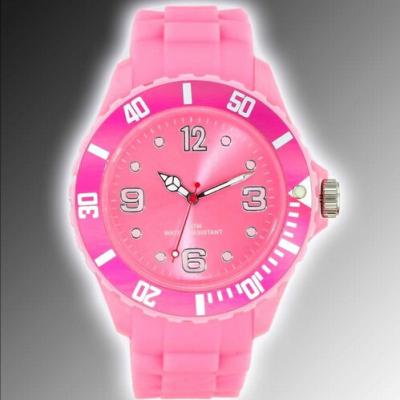 China Pink Female Silicone Quartz Watch , 38mm Size Case ROHS CE EN71 for sale