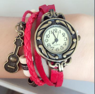 China Guitar Style Leather Strap Ladies Bracelet Watches With Stainless Steel Case Back for sale