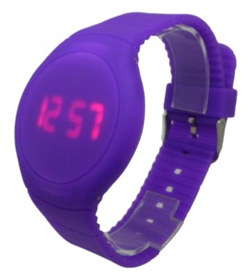 China Purple Round Face LED Digital Wrist Watch For Women With Logo Debossed for sale