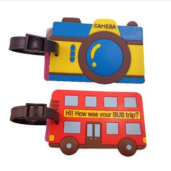 China Decorative Bus Shape Soft PVC Luggage Tags With loop , Plastic Luggage Label for sale