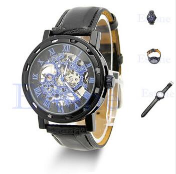 China Fashionable Men Leather Strap Watches Waterproof 3 ATM With Transparent Dial for sale