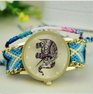 China Cartoon Elephant Geneva Flower Watch For Ladies With Weave Strap 23CM Mixed Color for sale