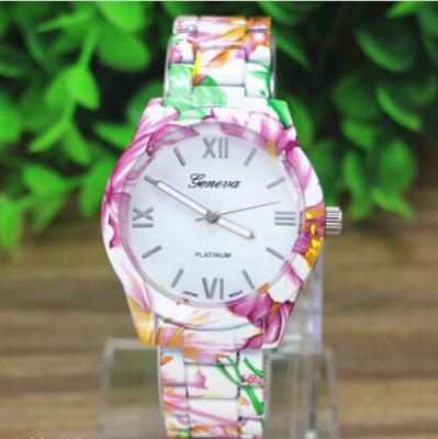 China Lady Dress Relogio Flower Printing Geneva Quartz Watch For Business , Party , Sport for sale