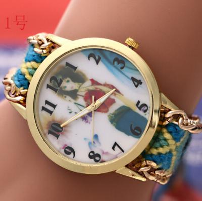 China Gril Knitted Strap Geneva Flower Watch For Girls With Stainless Steel Back Colorful for sale