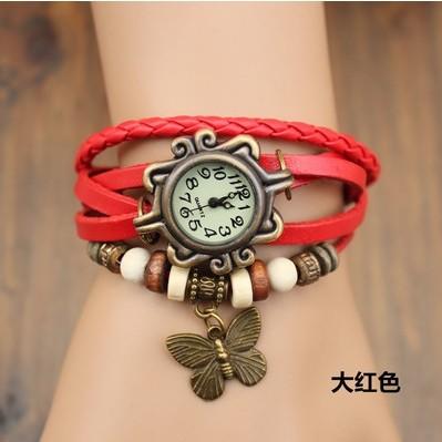 China Butterfly Style Ladies Leather Bracelet Watches With Red Strap , Women Quartz Watches for sale