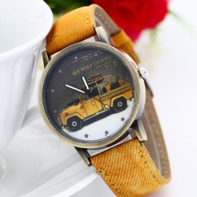 China Fashion Yellow Car Sport Men Leather Strap Watches , Casual Quartz Wrist Watches for sale