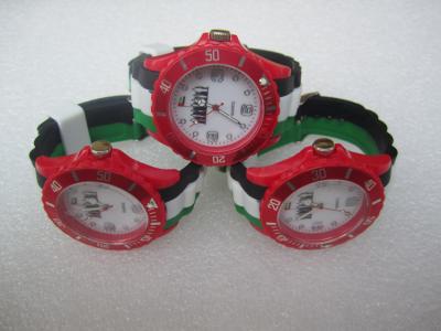 China Black White Green Ice Flag Silicone Quartz Watch For United Arab Emirates Election for sale