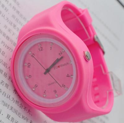 China Round Diamond Jelly Sport Watch Pink Women Quartz Analog Silicond Strap for sale