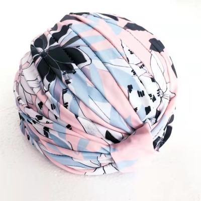 China Durable Comfortable Adult Headband Women Waterproof Swim Cap Wrinkled Printed Nylon Women P Headband Long Hair Sports Swimming Cap for sale