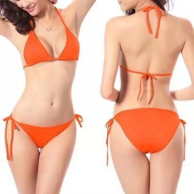 China Women Breathable Classic Sexy Bikini Solid Color Style Comfortable Halter&Lace Strap Up Women Two Piece Swimwear for sale