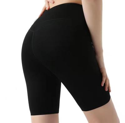 China New Women Fitness Yoga Hip Lift Breathable Yoga Shorts Quick Dry High Waist Sports Cycling Side Pocket Yoga Gaiters Five Point Shorts for sale