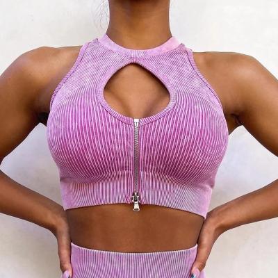 China Two-Piece Sports Lifting Shorts Fashion Yoga Suit Women Zipper Blouse Sports Bra High Waist Breathable Sleeveless Tight Tight for sale