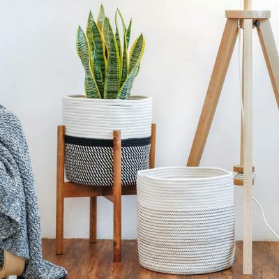 China Sustainable Modern Indoor Cotton Rope Plant Basket Woven Planter Pot With Handles for sale