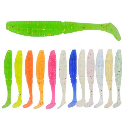 China Plant 1g 50mm Small T-tail Plant 1g 50mm Worm PVC Luminous Soft Mini Trout Bait Rubber Shad Lure for sale