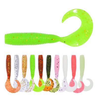 China Luminous PVC Worm Factory 1.6g 55mm Loop Tail Bait Fishing Lures Carp Fishing Soft Baits Shad Swimbait for sale