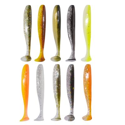 China Wholesale PVC Fishing Lures 70mm 2.3g T Tail Carp Soft Fishing Lures Silicone Artificial Double Color Baits Soft Bait Shad for sale