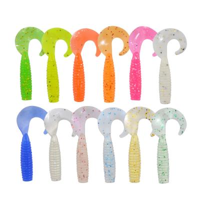 China PVC Bait 45mm/1.2g Loop Tail Luminous Soft Bait Syphilis Trout Mini Bait Plastic Soft Lures Soft Worm for sale