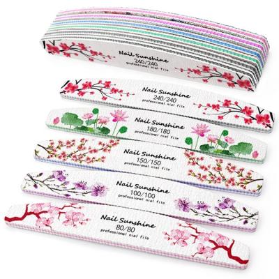 China Custom Printed Nail Care Blossom Plum Blossom Manicure Files Wholesale Emery Durable Sand Half Moon Nail Filer Grinding Nail File With Logo for sale