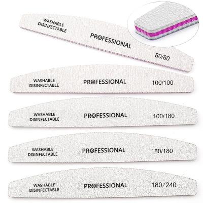 China 80/80 PROFESSIONAL Washable Emery Nail Files Banana Shape Manicure Folder Manicure Folder Banana Shape Nail Sanding Paper Nail Files for sale