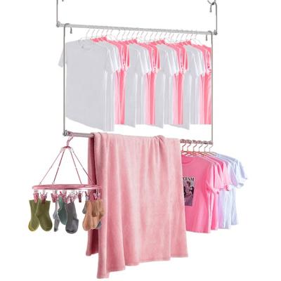 China Best Selling Multi-Function Rack Hanging Clothes Drying Rack With Expanding Windproof Aluminum Hanging Hook Steel Rod for sale