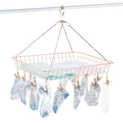 China New Arrival Latest Design Metal Sturdy Drying Rack Basket Multifunctional Balcony Clothes Clips Foldable Socks Hanger for sale