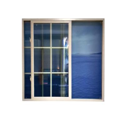 China Sliding Modern Design Hurricane Impact Double Track Three Stained Upvc Frame Glass Sliding Window for sale