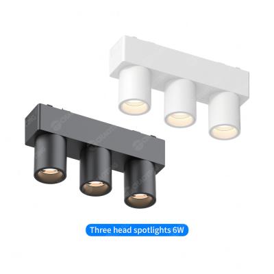 China CRI90 Magnetic Three Head Track Light Ceiling Free Led Black White Spotlight for sale