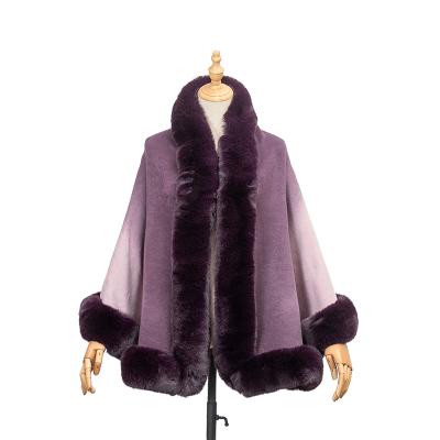 China New autumn and winter acrylic fur collar shawls for women fashion gradient coat loose waist coat for women for sale