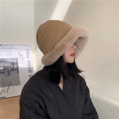 China COMMON Winter Plush Bucket Hats For Women Solid Color New Fashion Warm Hat for sale