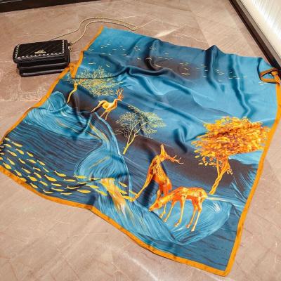 China New style exquisite animal pattern silk printing scarf spring and autumn silk scarf for women fashion shawl for sale