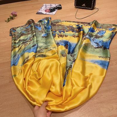 China New style silk landscape painting printing scarf spring and autumn fashion silk scarf for women thin shawl for sale