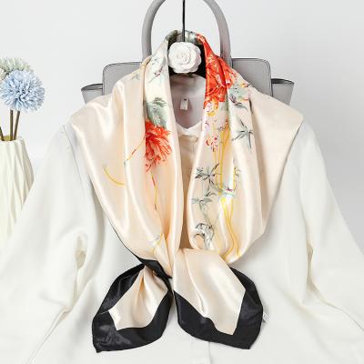 China Shortly 90cm Square Scarf Spring And Autumn Printing Silk Scarf For Women Fashion Thin Shawls For Women for sale