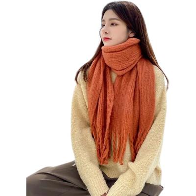 China 100% Solid Color Acrylic Women Knitted Scarf Autumn/Winter New Fashion Tassel Shawl Thickened To Keep Warm for sale