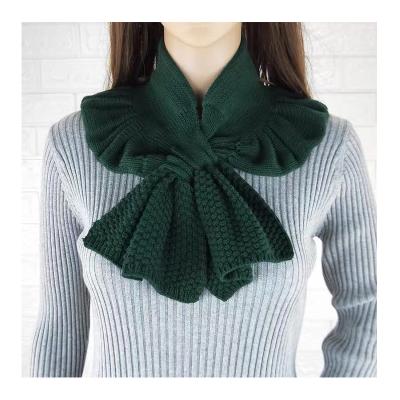 China Knitting Scarf Knit New Autumn Winter Women Small Scarf Short Sheer Color Bow Scarf for sale